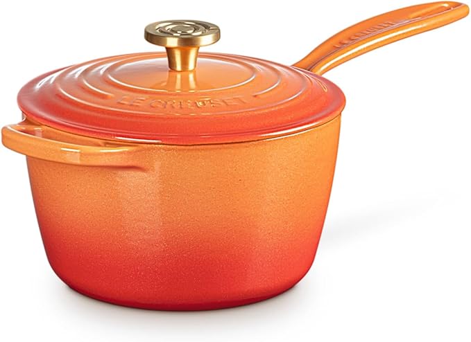 Le Creuset Enameled Cast Iron Signature Round Saucepan, 2.25 qt., Flamme Doree with Crucible Knob