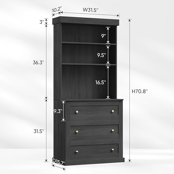71" Tall Farmhouse Kitchen Pantry, Large Storage Cabinet with Drawers, Freestanding Coffee Bar Hutch with Microwave Stand, Adjustable Shelves for Kitchen, Living Room, Black 3 Pcs