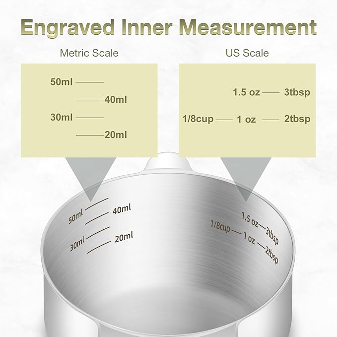 BERYLER 1PCS 1/4Cup (60ml, 2oz) Single Measuring Cup, Etched Inner Scale Stainless Steel Measure Scoop, Metric and US Measurement, Dishwasher Safe