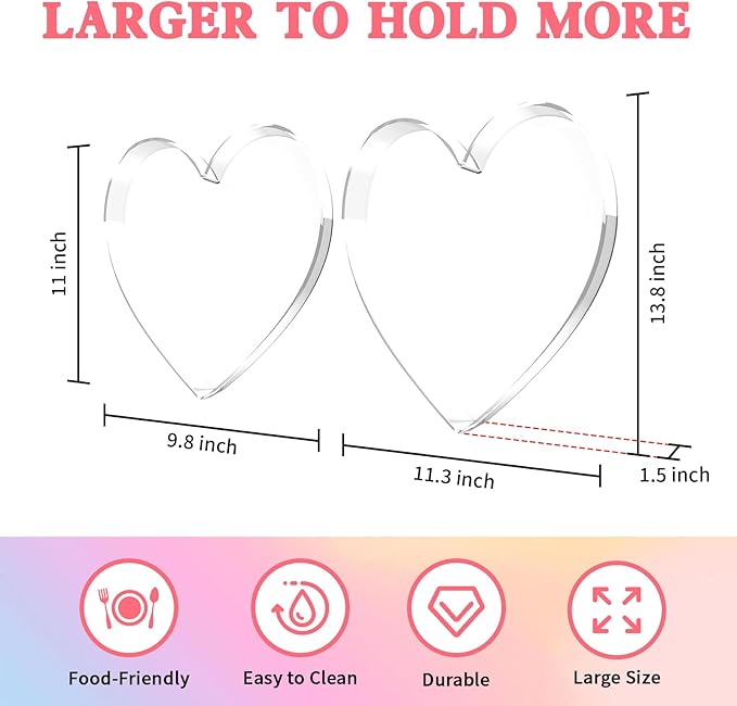 13.8" Acrylic Heart Shaped Charcuterie Tray, Reusable Serving Cake Candy Dish Display Tray for Birthday Anniversary Party Decoration (Heart)