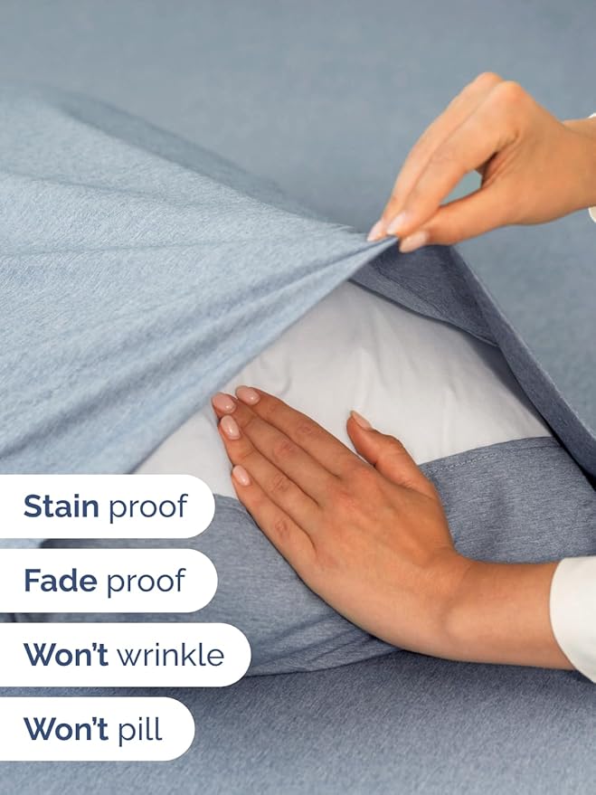 Extra Deep King Sheet Set - 6 Piece Breathable and Cooling Sheets - Hotel Luxury Bed Sheets Set - Easy Fit - Soft, Wrinkle Free and Comfy Sheets Set - Heathered Blue Sheet Set with Extra Deep Pockets