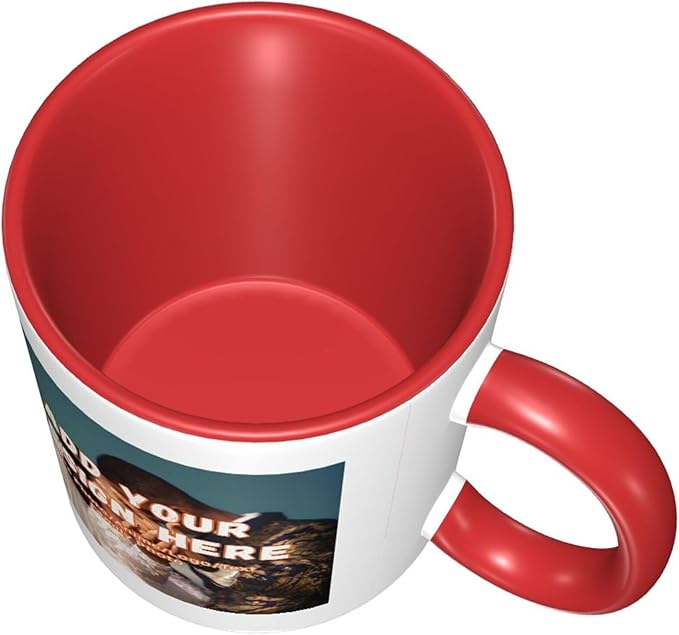Customizable Mugs and Coffee Cups with Various Creative Designs Customize Your Photos Images Texts Partial or Full-Size Printing (Partial, Red)