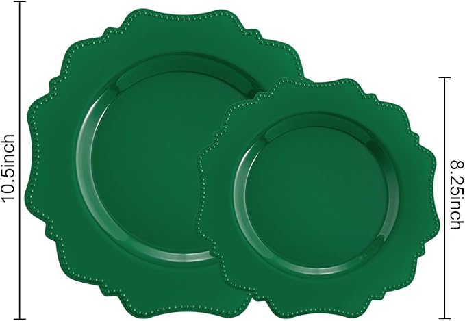 COLOSUS Disposable Party Plastic Plates 60Pcs, Green plastic Party Plates, Heavy Duty 30 Dinner plate 10.5??and 30 Salad/Dessert Plate 8.25??for St. Patrick's Day