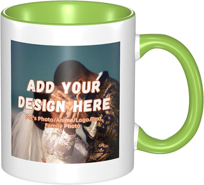 Customizable Mugs and Coffee Cups with Various Creative Designs Customize Your Photos Images Texts Partial or Full-Size Printing (Partial, Green)
