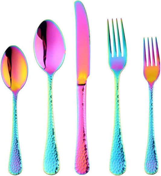 20-Piece Flatware Silverware Set, Bisda Rainbow Stainless Steel Cutlery Sets, Multipurpose Use for Home, Kitchen, Restaurant, Hotel Tableware Utensil Service for 4