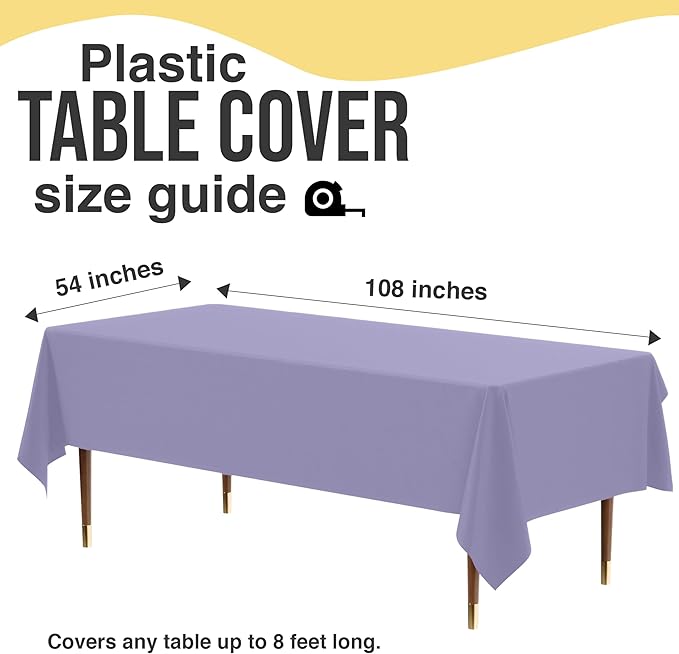 Exquisite 66% Thicker Premium Plastic Table Cloth Rectangle Table Cover 0.5 Mil 24 Pack Lavender Table Cloth 54 Inch x 108 Inch Disposable Tablecloth Won't Tear Easily Like Cheap Thin Brands