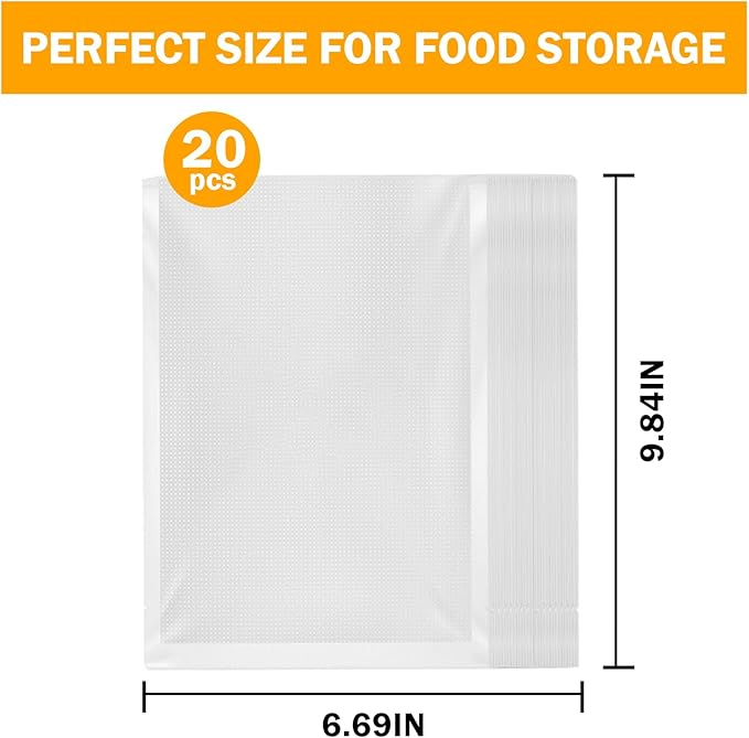 Vacuum Sealer Bags 10x7 Inch (20 PCS) - Heavy-Duty Commercial Grade, BPA-Free Reusable & Puncture-Resistant | Perfect for Food Storage, Sous Vide Cooking & Freezer Safe