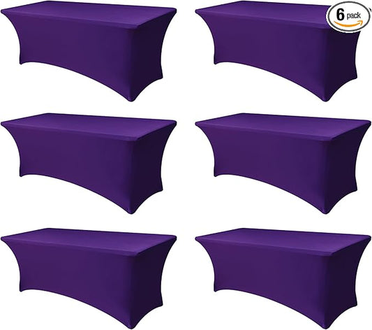 Enjoyidea Spandex Table Cloths for 8 Foot Rectangle Tables-6 Pack Fitted Stretch Dark Purple Table Covers-Folding Tablecloths for Party, Vendor Booth Display, Banquet Buffet Event, Craft Trade Show