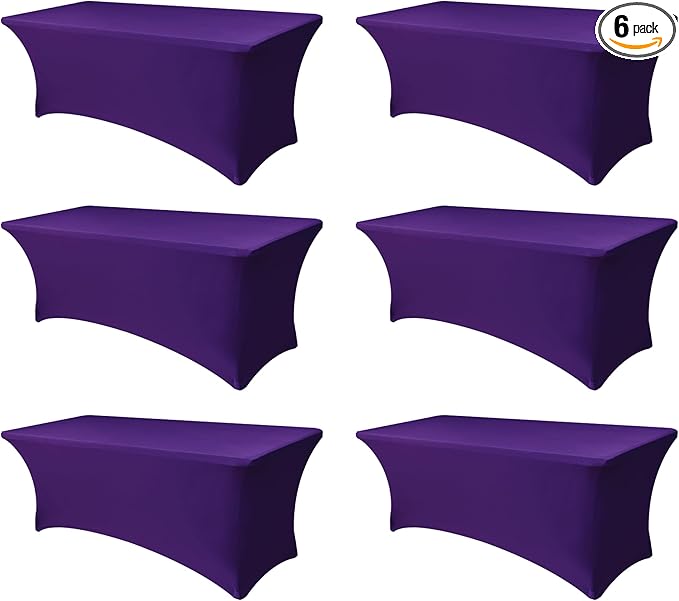 Enjoyidea Fitted Stretch Table Cover for 6 ft Rectangle Tables-6 Pack Dark Purple Spandex Tablecloth-Elastic Folding Tablecloths for Party, Vendor Booth Display, Banquet Buffet Event, Craft Trade Show