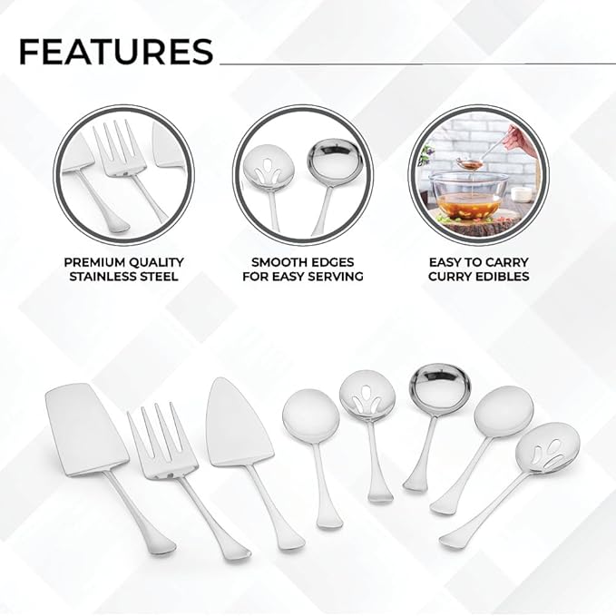 Avador짰 Premium Set of 8 Stainless Steel Hostess Serving Unitensil Tool Set for Weddings | Buffer | Party | Kitchen | Restaurants