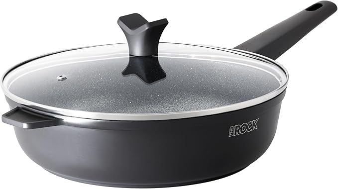 THE ROCK SOHO 4 Qt Nonstick Deep Frying Pan Skillet with Glass Lid, 11 Inch Large Deep Frying Pan, Non Stick Saute Pan ??Stay-cool Handle, Induction Compatible, Oven & Dishwasher Safe, Black
