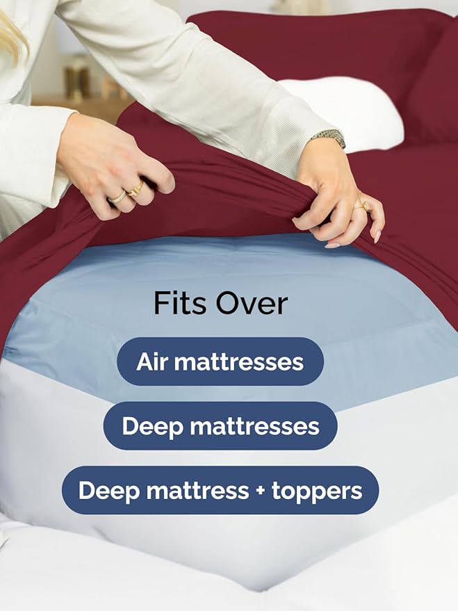 Extra Deep Pocket King Sheets - 4 Piece Breathable & Cooling Bed Sheets - Hotel Luxury Bed Sheet Set - Soft, Wrinkle Free & Comfy - Easily Fits Extra Deep Mattresses - Deep Pocket Burgundy Sheets Set