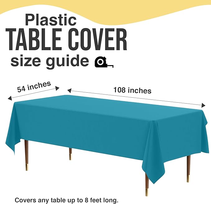 Exquisite 66% Thicker Premium Plastic Table Cloth Rectangle Table Cover 0.5 Mil 24 Pack Turquoise Table Cloth 54 Inch x 108 Inch Disposable Tablecloth Won't Tear Easily Like Cheap Thin Brands