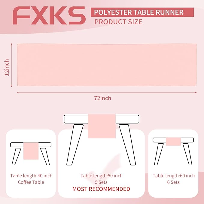 12 Pack Pink Table Runner 12 x 72 Inch Long Rustic Farmhouse Wedding Table Runner,Washable and Reusable 6 FT Polyester Table Runners for Wedding Birthday Party Banquet Table Decorations