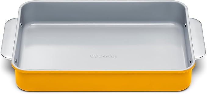 Caraway Non-Stick Ceramic 9?쓝13??Rectangle Pan - Naturally Slick Ceramic Coating - Non-Toxic, PTFE & PFOA Free - Perfect for Brownies, Lasagnas, and More - Marigold