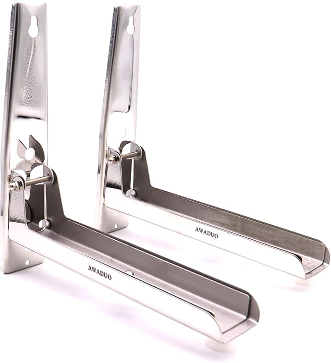 Stainless Steel Microwave Oven Rack, Retrackable Foldable Microwave Oven Wall Mounted Stand Holder Rack Bracket With Two Hooks