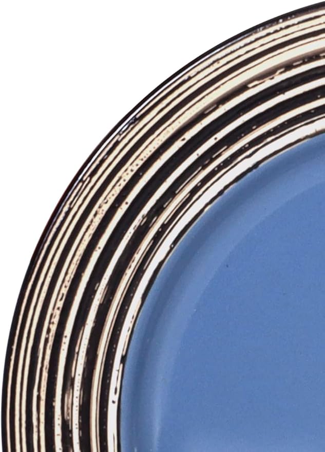 48 Piece Dinnerware Set, Ceramic Plates and Bowls Sets for 8, Microwave and Dishwasher Safe, Handcrafted Tree Bark Series Dish Set, Blue