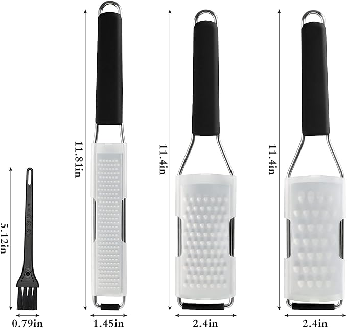 Cambom Lemon Zester Grater Three-piece Suit - Heavy Duty Kitchen Tool for Parmesan Cheese, Ginger, Garlic, Nutmeg, Chocolate, Vegetables竊똅ruits竊똕tainless Steel Grater Dishwasher Safe Black
