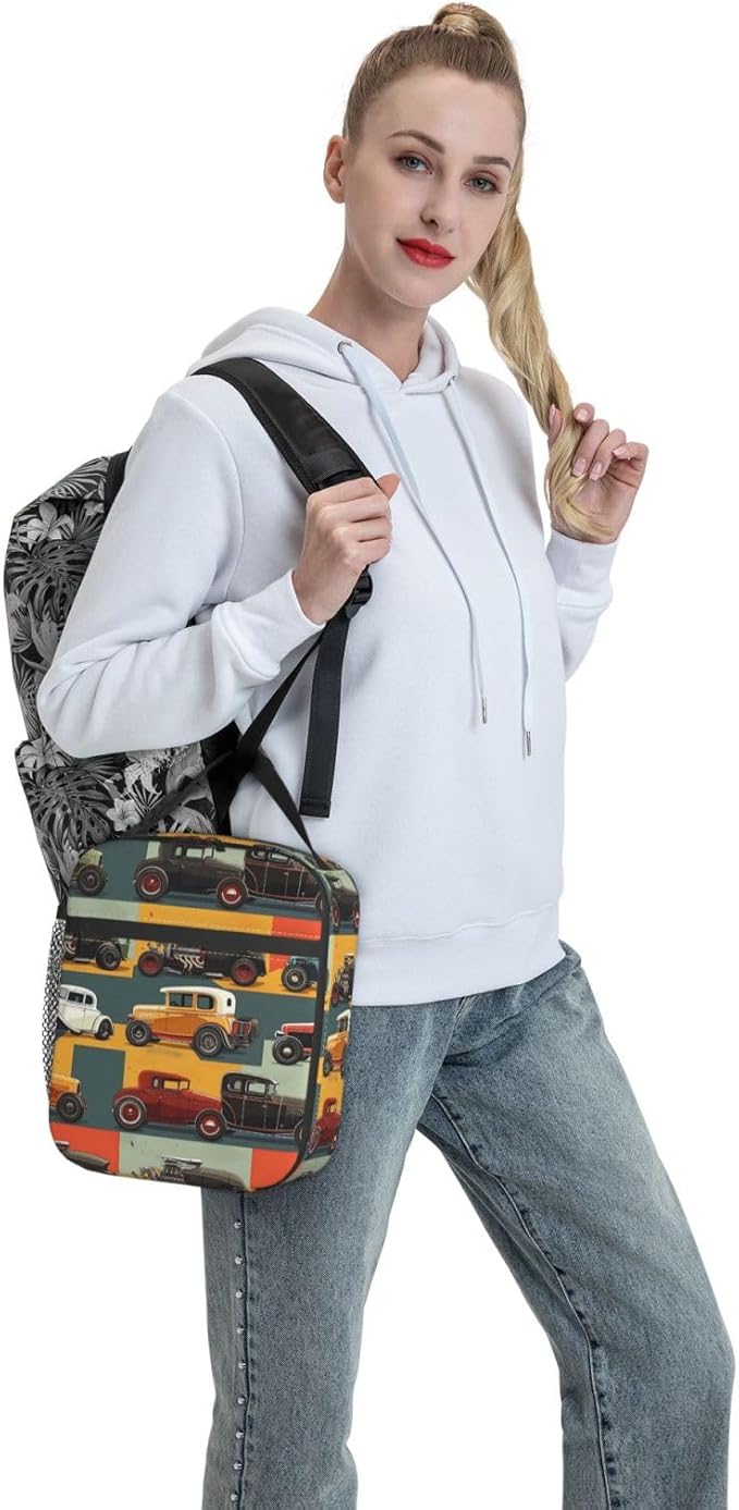 VANZEV Insulated Lunch Box for Women Men, Cars Theme Lunch Box Reusable Portable Lunch Bag Cooler Tote Waterproof Lunch Container for Office Picnic Work Travel