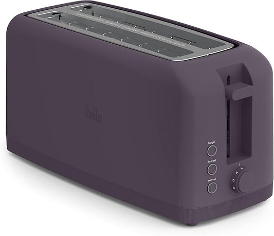 bella 4 Slice Slim Toaster, Fits-anywhere??Kitchenware, 6 Setting Shade Control with Reheat & Cancel Buttons, Fits Sourdough, 10??Long Slot, Anti Jam & Auto Shutoff, 900 Watt, Plum