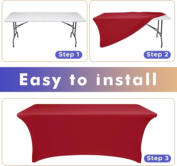 Nasitos 2 Pack Tablecloth Fitted Spandex 4 ft Table Cloth-Open Back Red Table Covers Fabric Washable and Wrinkle-Free Fabric Tablecloths for Party, Wedding, Birthday, Buffet, Events