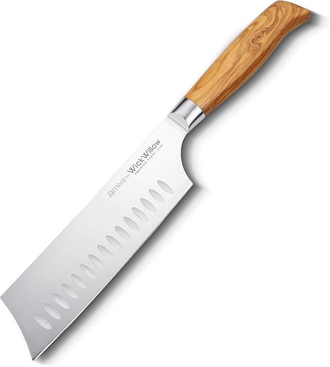 6.5 Inch Nakiri Knife ??Swedish Steel Vegetable Blade with Italian Olive Wood Handle ??Sharp Prep Tool for Chopping, Slicing and Daily Kitchen Use
