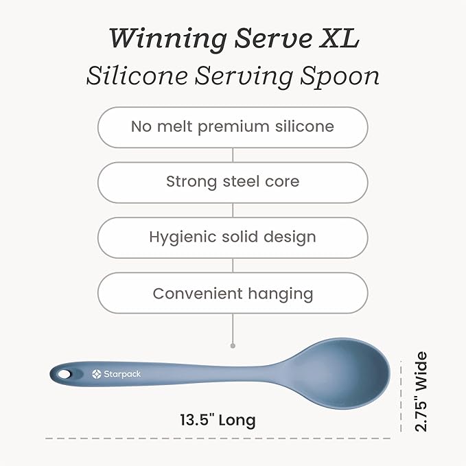 Starpack 'Winning Serve' XL Premium Silicone Serving Spoon (13.5") - Large Silicone Spoon for Cooking High Heat Resistant to 600째F - LFGB Grade Nonstick Mixing Spoons - Large Rubber Serving Spoons