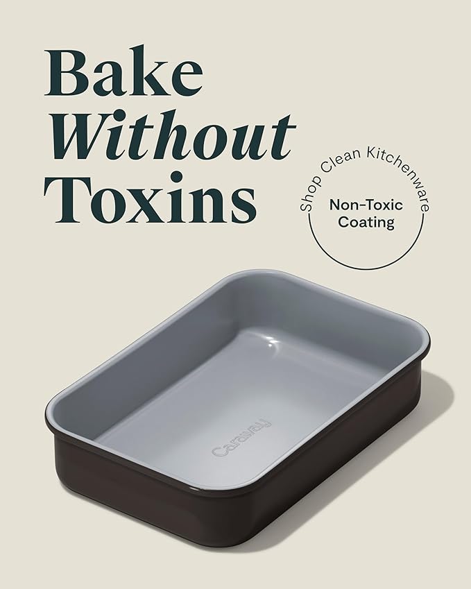 Caraway Nonstick 9??x 6.5??Small Rectangle Baking Pan Duo ??Non-Toxic, PTFE & PFOA Free ??Aluminized Steel Core ??Deep Ceramic Baking Pan for Casseroles, Lasagna & More - Black
