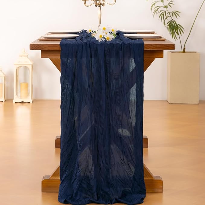 Socomi Navy Blue Valentine's Day Cheesecloth Table Runner Boho Rustic Gauze 120 inch 10FT Cheese Cloth Runner for Wedding Party Baby Shower Birthday Home Decor Holiday Decorations