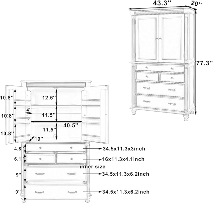 Merax 77" Tall Large Kitchen Pantry Storage Cabinet with 2 Doors & 2 Adjustable Shelves & 5 Drawers & 6 Side Door Shelves, Modern Freestanding Food Pantry for Dining Room, Living Room, Blue