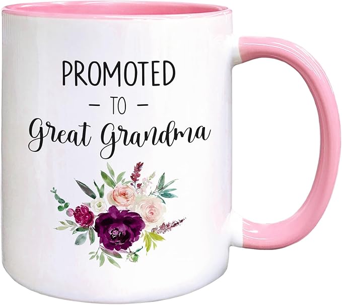 QASHWEY Great Grandma Coffee Mugs, Great Grandma Gifts, Pregnancy Announcement Coffee Mug Tea Cup Gifts for GrandmaGrandmother, Promoted to GreatGrandma CoffeeCups Ceramic 11oz(Pink)