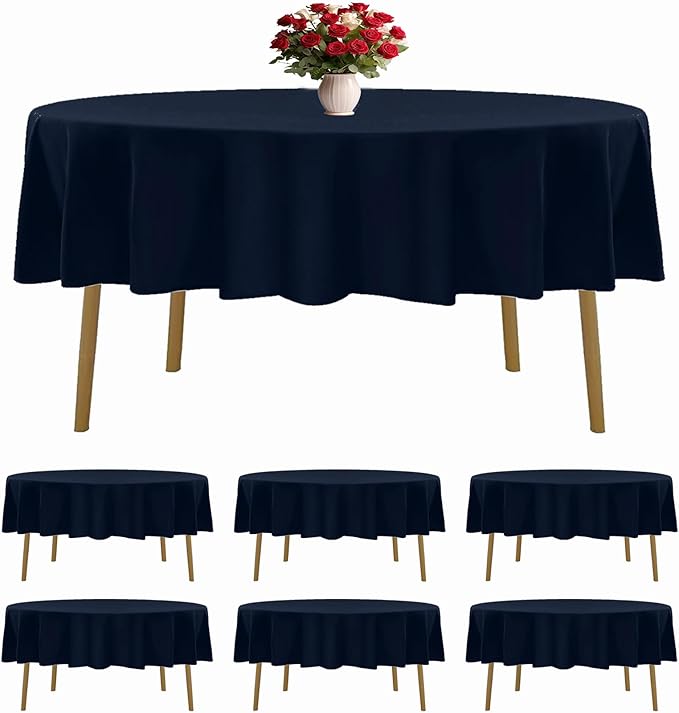 6 Pack Navy Blue Round Tablecloths 70 Inches Table Cloth Stain and Wrinkle Resistant Washable Polyester Table Cover Fabric for Party, Wedding,Dining,and Banquet Decoration