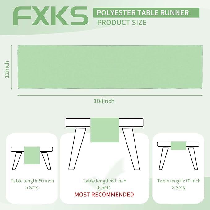 12 Pack Sage Green Table Runner 12 x 108 Inch Long Rustic Farmhouse Wedding Table Runner,Washable and Reusable 9 FT Polyester Table Runners for Wedding Birthday Party Banquet Christmas Decorations