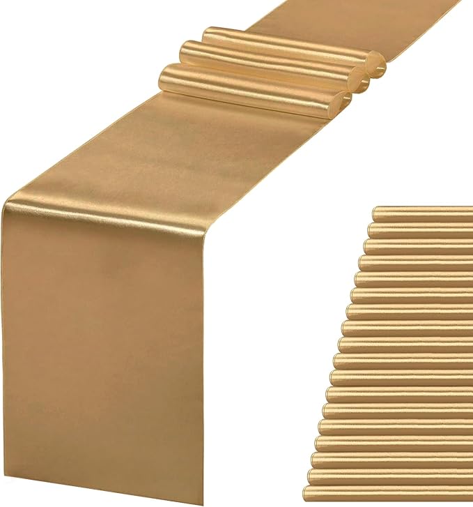 JEVIX 20 Pack Satin Table Runner 12 X 108 Inch Silk Table Runner for Party,Wedding, Birthday, Banquets,Decoration(Old Gold)