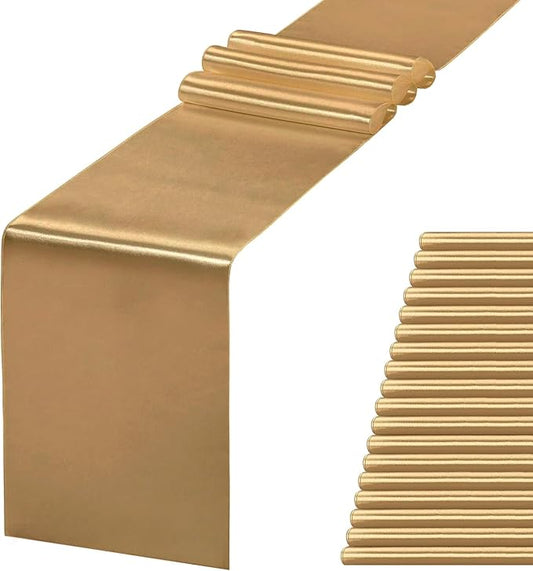 JEVIX 20 Pack Satin Table Runner 12 X 108 Inch Silk Table Runner for Party,Wedding, Birthday, Banquets,Decoration(Old Gold)
