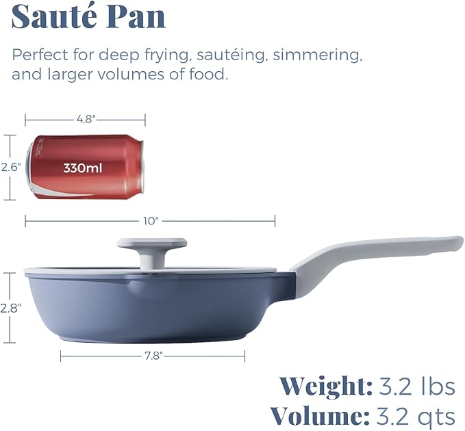 PRICUSIS Nonstick Ceramic Saut챕 Pan with Lid (3.2 qt, 10 inch), Toxin-Free Deep Frying Pan, Versatile Non Stick Frying Pan, Skillet, PTFE, PFOA & PFAS Free, Compatible with All Stovetops.