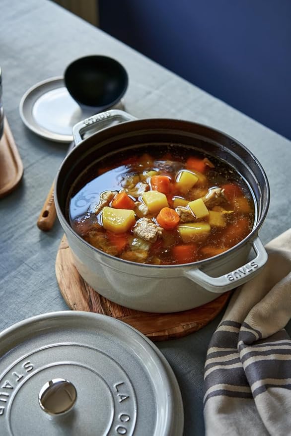 staub La Cocotte Round 40501-412 Pico Cocotte Round Campagne 9.4 inches (24 cm) Large, Both Handed Castings, Enameled Pot, Induction Compatible, Japanese Authentic Product with Serial Number