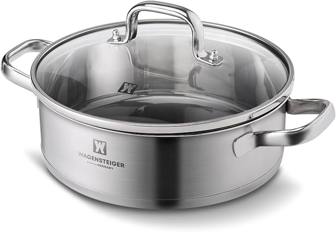 4.3 Quart Casserole Pot/Dutch Oven/Saute Pan, 3-Ply Stainless Steel with Aluminum Core, Tempered Glass Lid, Ergonomic Handles, All Cooktops Compatible (9.84" Diameter Casserole)