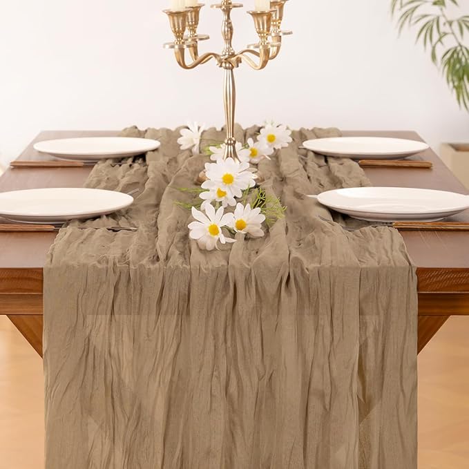 Socomi Nude Brown Cheesecloth Table Runner Fall Thanksgiving Boho Rustic Gauze 120 inch 10FT Cheese Cloth Runner for Wedding Party Baby Shower Birthday Home Decor Holiday Decorations