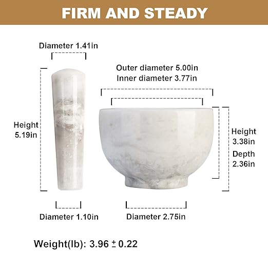 Koville Marble Mortar and Pestle Set, 5"-1.5 Cups Grinder Bowl for Guacamole, Salsa, Pill Crusher, Spice, Herb, Garlic, Nut, Heavy Duty Grinder for Kitchen(Grigio Fantasy)