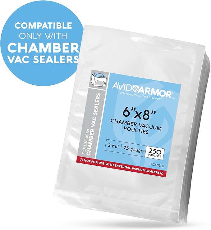 Avid Armor Chamber Vacuum Sealer Bags ??6x8" ??250 Pack ??Heavy Duty Commercial Grade, BPA-Free Pouches for Sous Vide, Food Preservation, Meat Storage, Freezing, and Long-Term Storage
