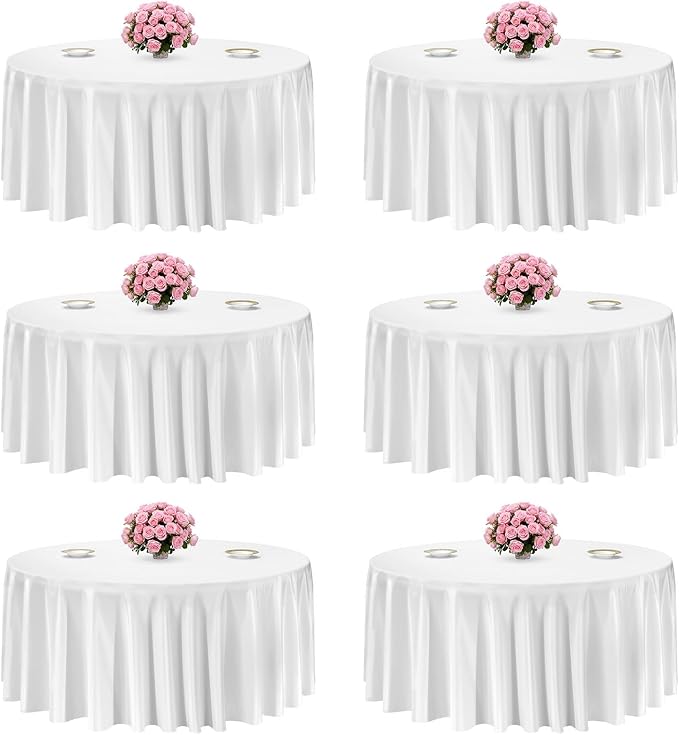 VEVOR White Round Tablecloths 6 Pack, 132 Inches in Diameter, Stain- & Wrinkle- Resistant, Machine Washable Table Clothes, Polyester Fabric Table Covers for Wedding, Party, Banquet, Formal Events
