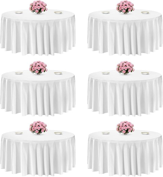 VEVOR White Round Tablecloths 6 Pack, 132 Inches in Diameter, Stain- & Wrinkle- Resistant, Machine Washable Table Clothes, Polyester Fabric Table Covers for Wedding, Party, Banquet, Formal Events