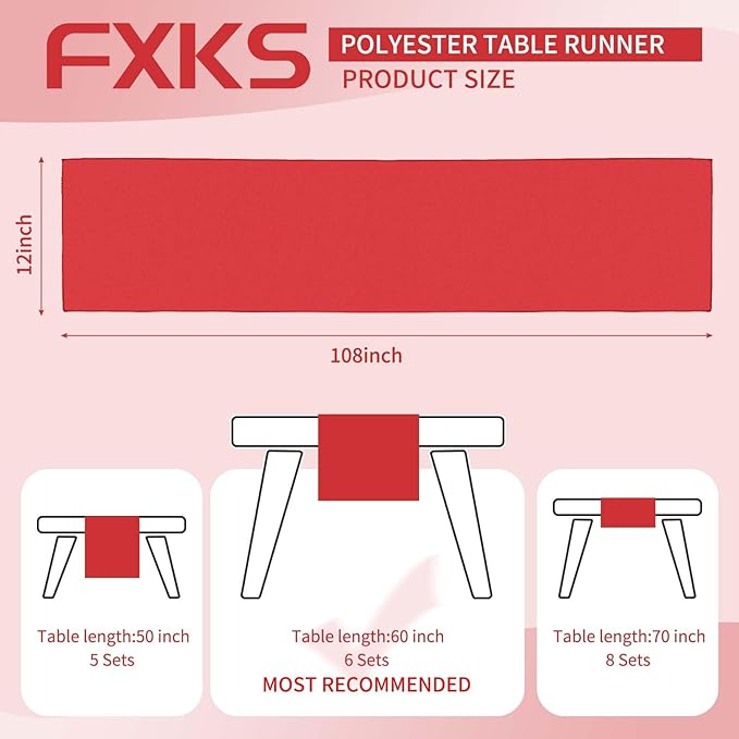 12 Pack Red Table Runner 12 x 108 Inch Rustic Farmhouse Wedding Christmas Table Runner,Washable and Reusable Polyester Table Runners for Wedding Birthday Party Banquet Table Decor