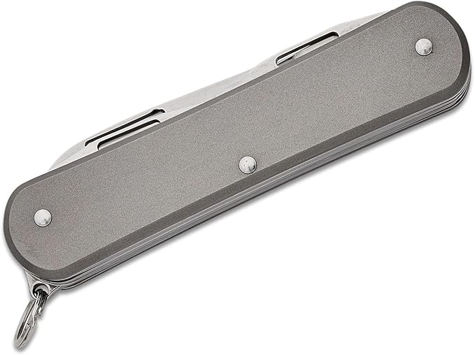 Fox Knives Vulpis FX-VP130-F4 Slipjoint Folding Knife 4-in-1 Multitool 2.17in Blade, Bottle Opener, Can Opener, Flat Head Screwdriver, Scissors - Compact Versatile Minimalist Pocket Knife (Titanium)