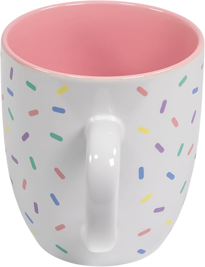 Pastel Pink Cute Coffee Mug with Sprinkles | Birthday Cake Coffee Cup Gift | Large White Ceramic Cup | Ice cream and Dunkin Donuts Coffee Mugs | Cherry Blossom PS