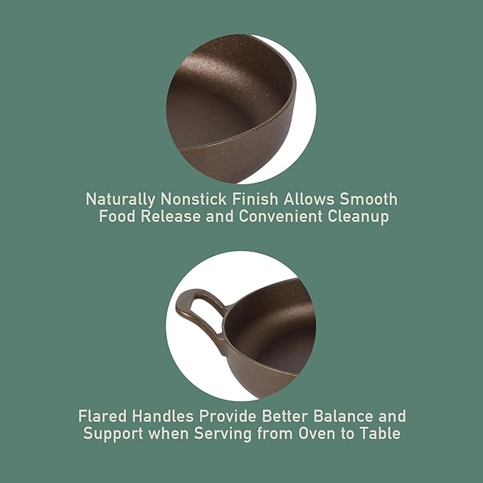 Bloomhouse - Two Time Oprah's Favorite Things Winner - Natural Bronze Finish 12" Cast Iron Skillet w/Long Handle, Helper Handle & Olive Wood Trivet ??Olive Oil Treated Fry Pan, Oven & Stovetop Safe