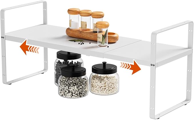 16.5-27?쇺셂 Expandable Cabinet Countertop Shelf Organizer, Stackable Metal Shelves, Kitchen Organizers and Storage, White Storage Spice Rack for Pantry and Cupboard