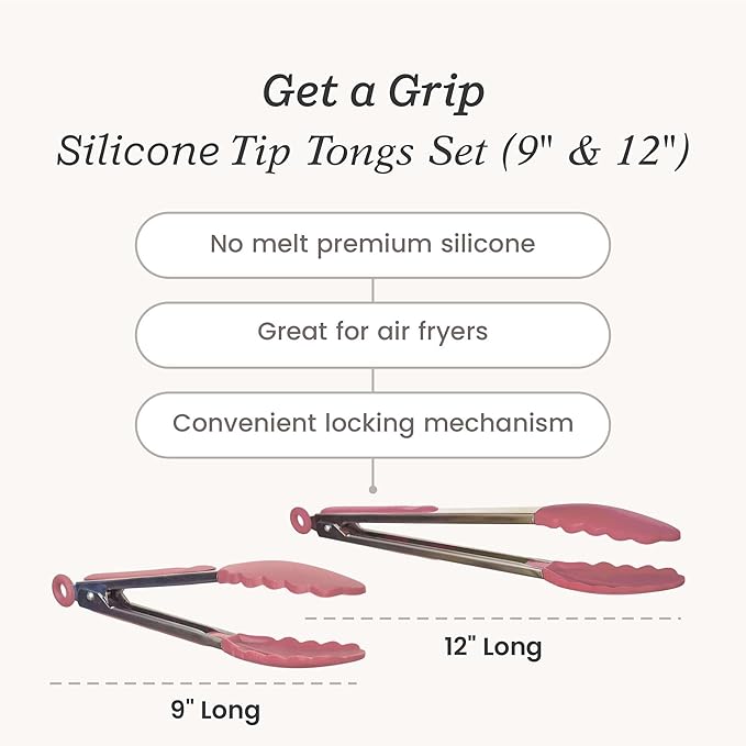 Starpack 'Get a Grip' Silicone Kitchen Tongs for Cooking (2Pcs) - BBQ Tongs for Grill Heat Resistant to 600째F - Stainless Steel Kitchen Utensils w/Non Stick Silicone Tips - 9",12" for Serving Food