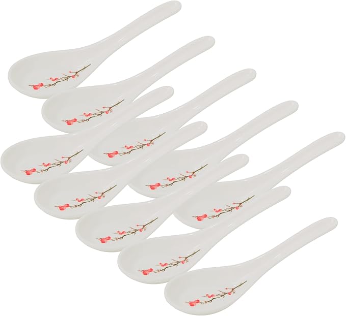 Kitchen 5.5" Soup Spoons, Set of 10, Asian Melamine Ramen Spoons, White